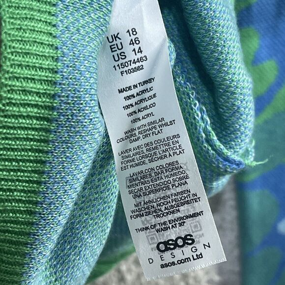 Asos Square Neck Sweater Women's 14 Blue Bold Heart Print Knit Pullover Top - Picture 13 of 13